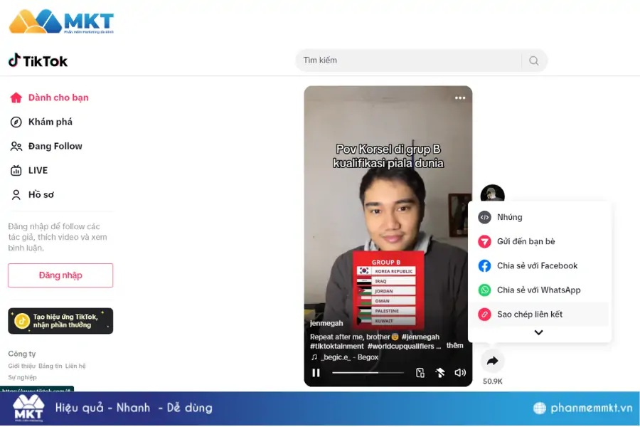 Tìm đến video muốn tải trên TikTok, sao chép liên kết Cách tải video TikTok